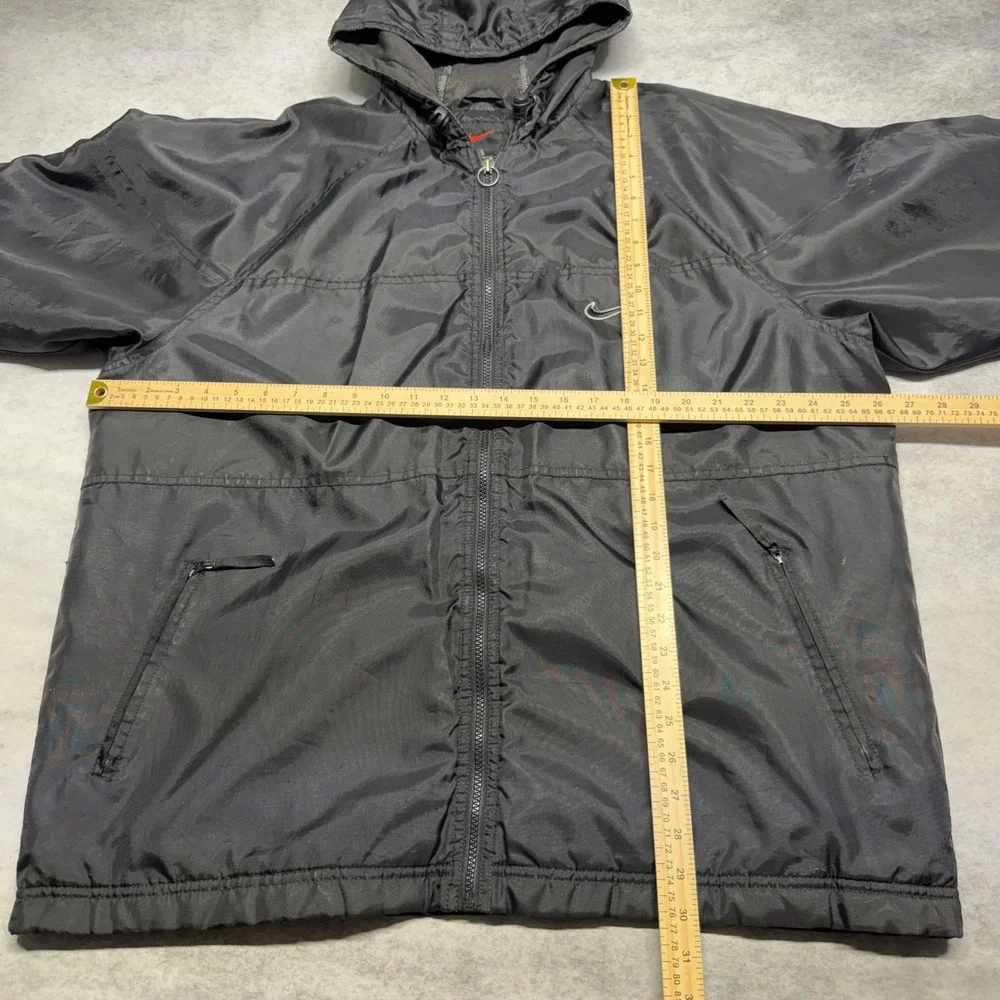 Vintage Nike Big Swoosh Retro Hooded Windbreaker Jacket Black Y2K Baggy Youth XL